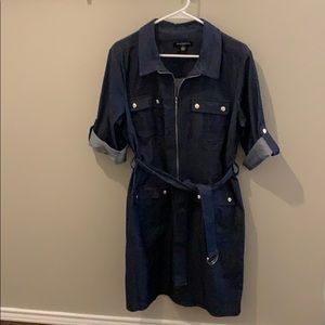 Denim zip up cuff sleeve dress